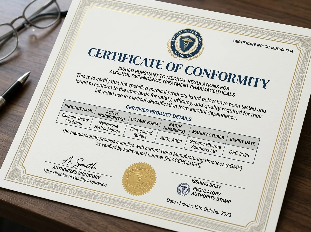 Сертификат соответствия медицинских препаратов для детоксикации при алкогольной зависимости