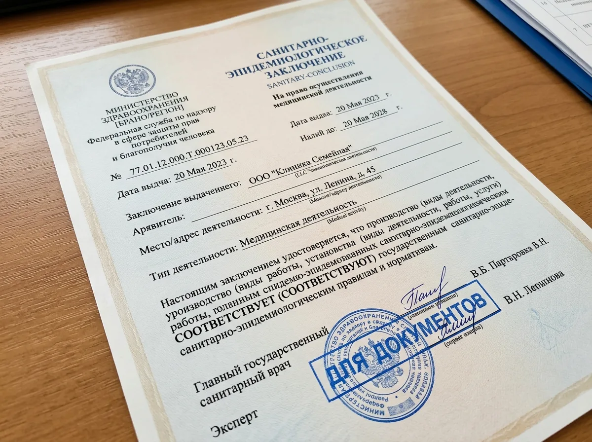 Санитарно-эпидемиологическое заключение клиники на право проведения медицинской деятельности